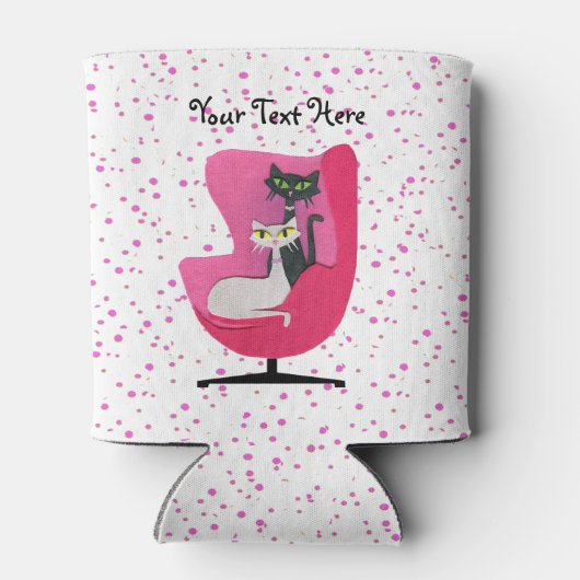 Hübsche Schwarz-weiße Katzen Rosa Stuhl Polka Dose Dosenkühler (Rückseite)