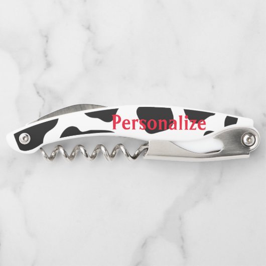 Hübsche Schwarz-weiße Kuhflecken Korkenschraubenöf Kellnermesser (Rückseite)