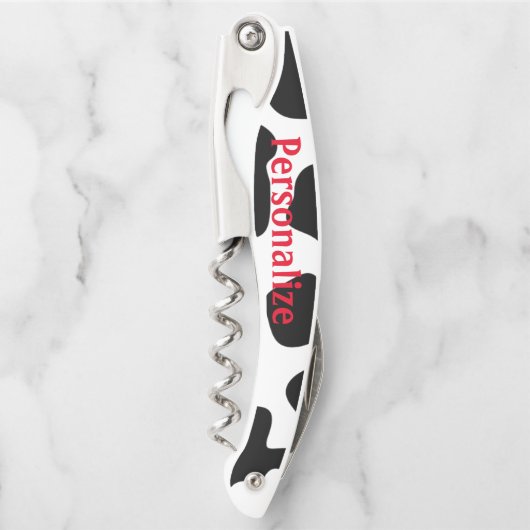 Hübsche Schwarz-weiße Kuhflecken Korkenschraubenöf Kellnermesser (Vorderseite)