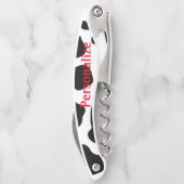 Hübsche Schwarz-weiße Kuhflecken Korkenschraubenöf Kellnermesser (Rückseite)