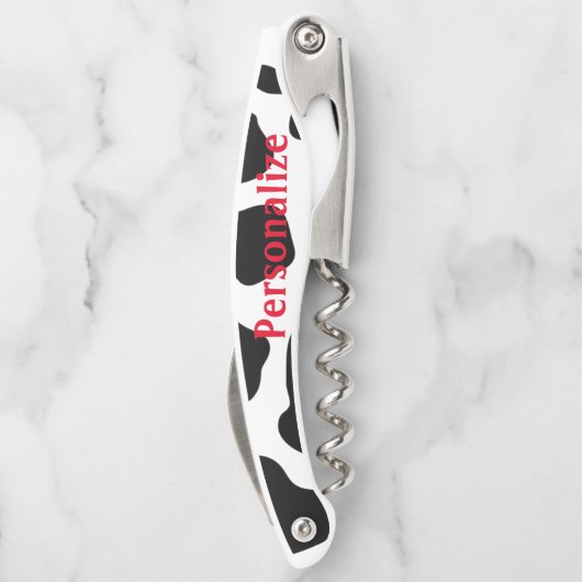 Hübsche Schwarz-weiße Kuhflecken Korkenschraubenöf Kellnermesser (Rückseite)