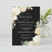 Hübsche Schwarz-weiße Rose Blumenkohl Brautparty Einladung (Stehend Vorderseite)