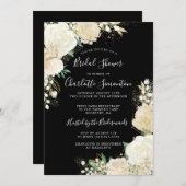 Hübsche Schwarz-weiße Rose Blumenkohl Brautparty Einladung (Vorne/Hinten)