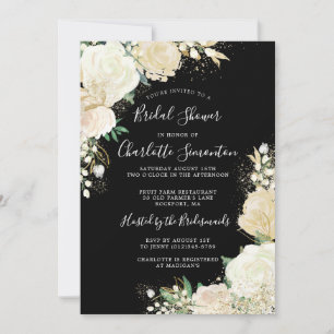 Hübsche Schwarz-weiße Rose Blumenkohl Brautparty Einladung
