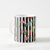Hübsche Schwarz-weiße Streifen mit Flamingo Cactus Kaffeetasse (Vorderseite Links)