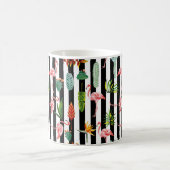 Hübsche Schwarz-weiße Streifen mit Flamingo Cactus Kaffeetasse (Mittel)