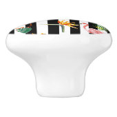 Hübsche Schwarz-weiße Streifen mit Flamingo Cactus Keramikknauf (Seitenansicht)