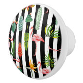 Hübsche Schwarz-weiße Streifen mit Flamingo Cactus Keramikknauf (Rechts)