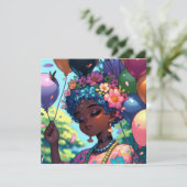 Hübsche Schwarze Anime-Girl mit Geburtstag Einladung (Stehend Vorderseite)