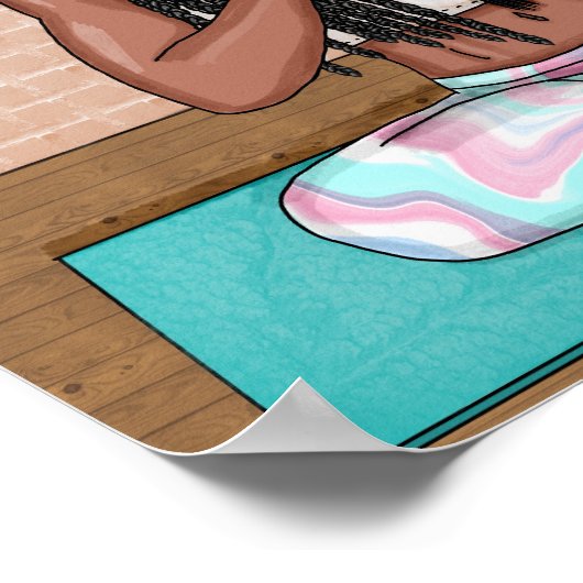 Hübsche Schwarze Frau meditieren Poster (Ecke)