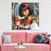 Hübsche schwarze Frau mit rotem Apfel Leinwanddruck (Insitu (Wohnzimmer))