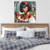 Hübsche schwarze Frau mit rotem Apfel Leinwanddruck (Insitu (Schlafzimmer))
