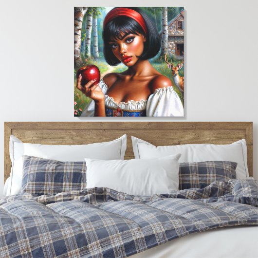Hübsche schwarze Frau mit rotem Apfel Leinwanddruck (Insitu (Schlafzimmer))