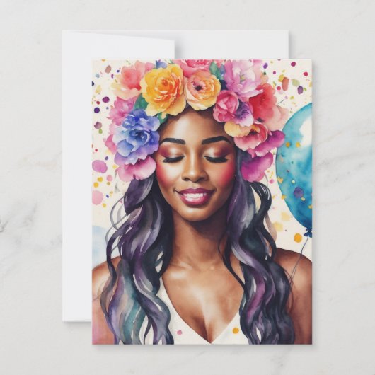Hübsche Schwarze Frauen farbenfrohe Balloons Party Einladung (Vorderseite)