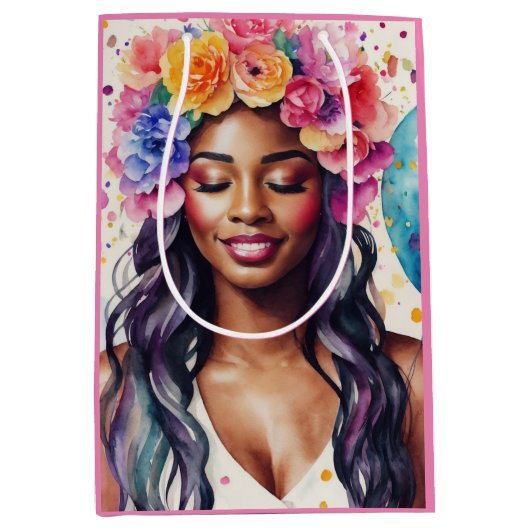 Hübsche Schwarze Frauen farbenfrohe Balloons Party Mittlere Geschenktüte (Vorderseite)