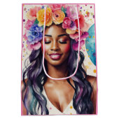 Hübsche Schwarze Frauen farbenfrohe Balloons Party Mittlere Geschenktüte (Rückseite)