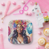 Hübsche Schwarze Frauen farbenfrohe Balloons Party Pappteller (Party)