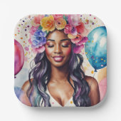 Hübsche Schwarze Frauen farbenfrohe Balloons Party Pappteller (Vorderseite)