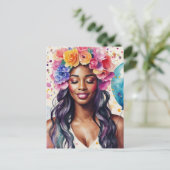 Hübsche Schwarze Frauen farbenfrohe Balloons Party Postkarte (Stehend Vorderseite)