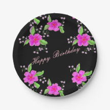 Hübsche schwarze Geburtstagsplatten mit rosa Blume