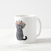 Hübsche schwarze Katze mit Blumen Kaffeetasse (VorderseiteRechts)