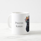 Hübsche schwarze Katze mit Blumen Kaffeetasse (Vorderseite Links)