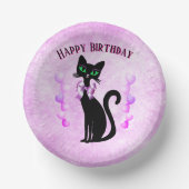 Hübsche schwarze Katze rosa Schleife helle Herzen Pappteller (Vorderseite)