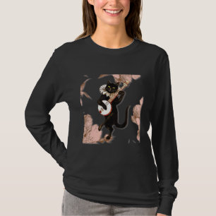 Hübsche schwarze Katze spielt Banjo-Tanzkatze T-Shirt