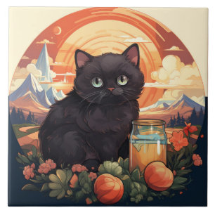 Hübsche schwarze Katzenkeramikfliese Fliese