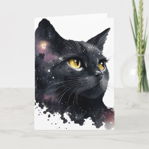 Hübsche schwarze kosmische Aquarellkatze Karte