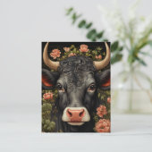 Hübsche Schwarze Kuh bei Blume Postkarte (Stehend Vorderseite)