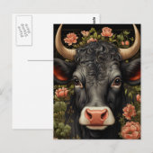 Hübsche Schwarze Kuh bei Blume Postkarte (Vorne/Hinten)