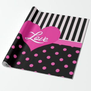 Hübsche schwarze rosa Punkte, schwarz-weiße Streif Geschenkpapier