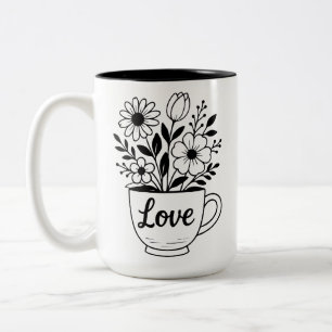 Hübsche schwarze Teetasse mit Blumen-Mug