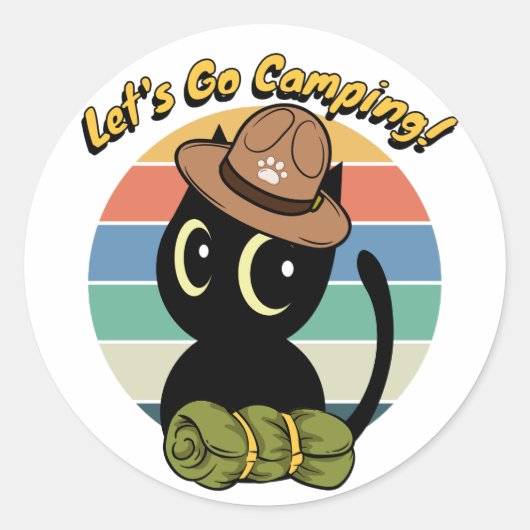 Hübsche Schwarzkatze will Camping zu gehen Runder Aufkleber (Vorderseite)