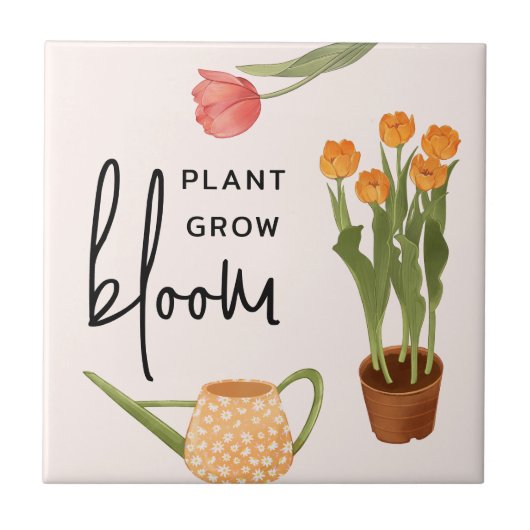 Hübsche Script-Pflanze Grow Bloom Tulip Fliese (Vorderseite)