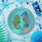 Hübsche Seepferde, die in blauem Meer schwimmen Pappteller (Party)