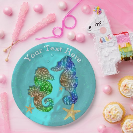 Hübsche Seepferde, die in blauem Meer schwimmen Pappteller (Party)