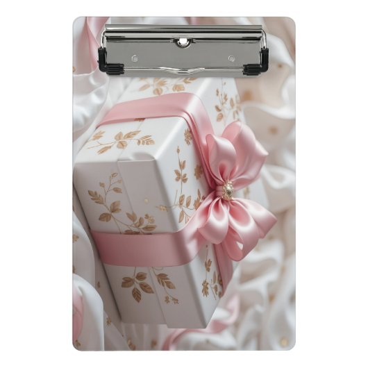 hübsche Seiden-Roségeschenkbox Mini Klemmbrett (Vorderseite)
