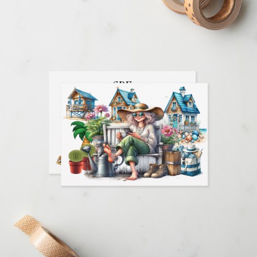 Hübsche Senior Lady - Sehen Sie zurück! Mitteilungskarte (Vorderseite/Rückseite Beispiel)