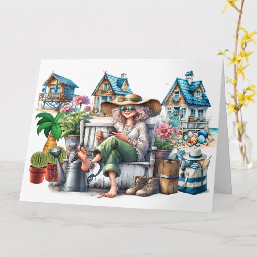 Hübsche Senior Lady - Siehe Inside - Karte (Gelbe Blume)