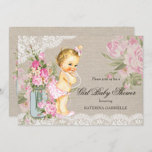 Hübsche Shabby Lace Floral Girl Babydusche Blonde Einladung