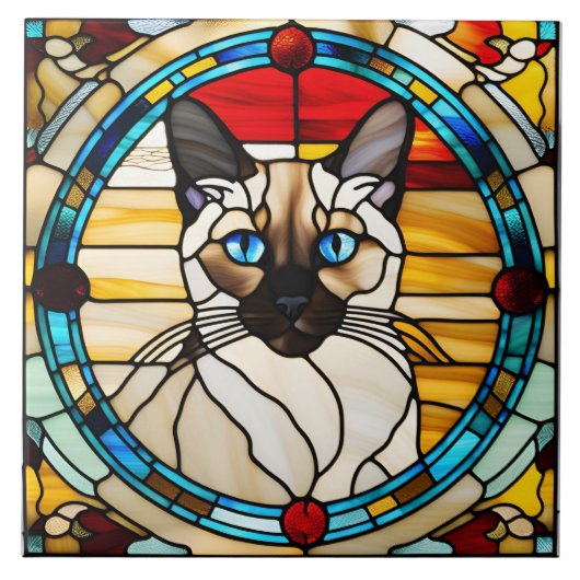 Hübsche Siamkatze Glasmalerei-Dekorfliese Fliese (Vorderseite)