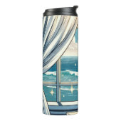 Hübsche Sicht auf den Ozean und Vase der Blume Thermosbecher (Nach links gedreht)