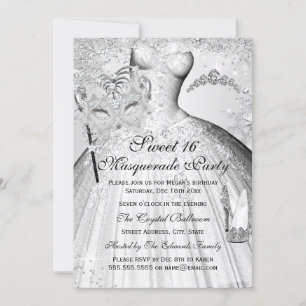Hübsche Silberprinzessin-Masquerade Sweet 16 Einla Einladung