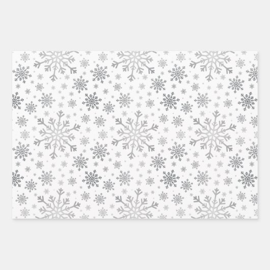 Hübsche Silberschneeflocken auf Winterweiß Geschenkpapier Set (Vorderseite 2)