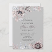 Hübsche Silver Gray Mauve Floral Graduation Party Einladung (Vorderseite)
