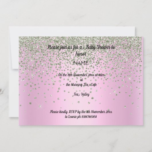 HÜBSCHE SILVER PINK MODERN BABY DUSCHE KRISTAL EINLADUNG (Rückseite)