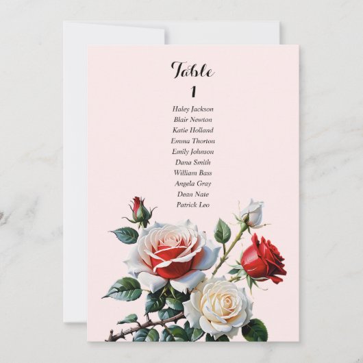Hübsche Sitzkarte mit weißer rote Rose Einladung (Vorderseite)