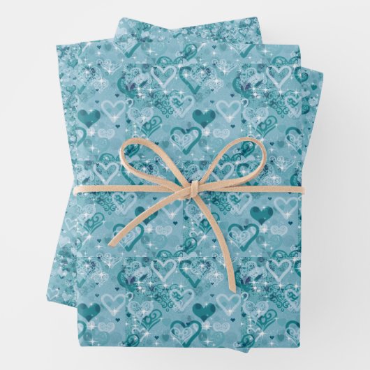Hübsche Sky Blue Hearts Flat Wrapping Paper Sheets Geschenkpapier Set (Beispiel)